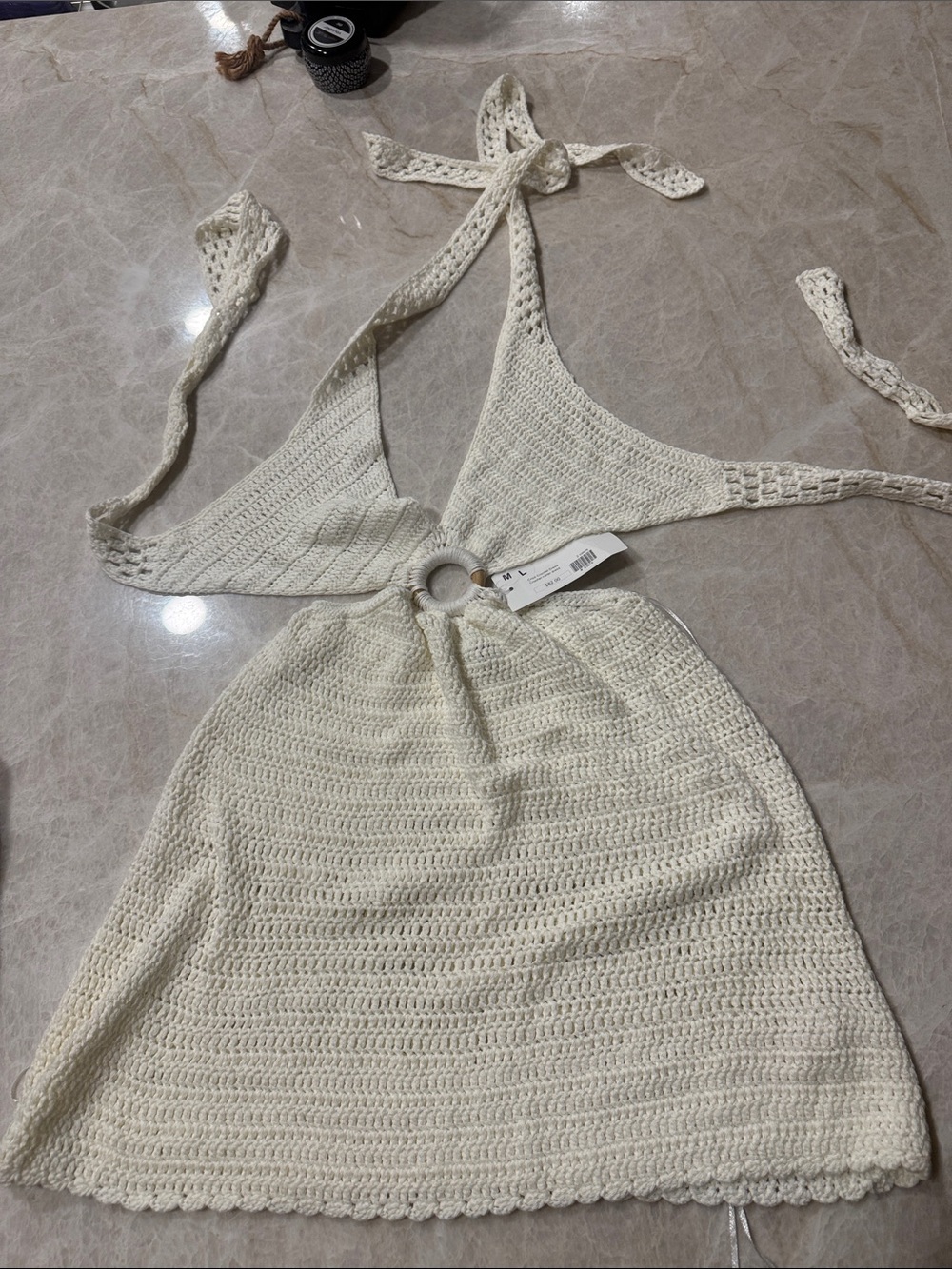 debut Cream Crochet Mini Skirt with Ring Detail